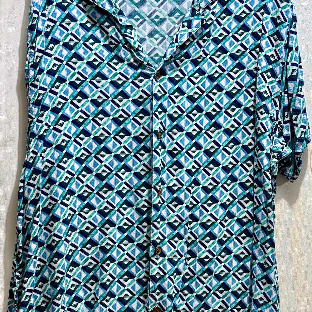 Old Navy Geometric Blue and Green Shirt